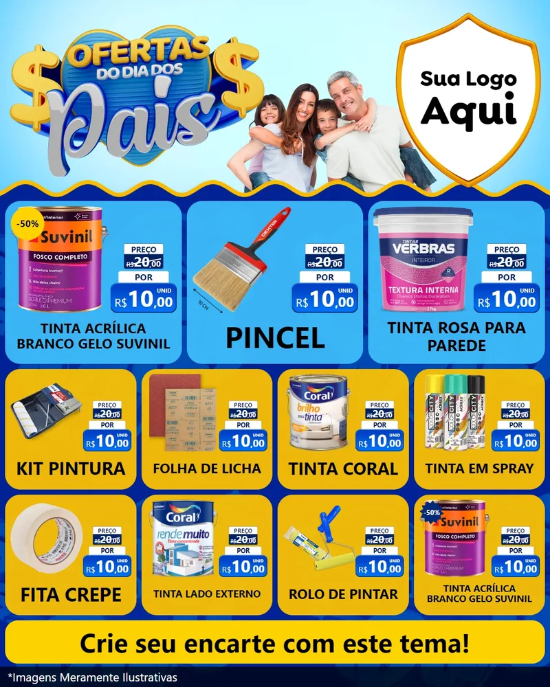 Modelo de Rede Social para Feed Instagram com o tema Ofertas do Dia dos Pais para Tintas e Ferramentas