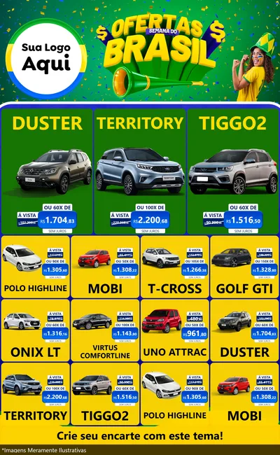Modelo de Encarte para Encarte Grande com o tema Ofertas Semana do Brasil para Concessionaria de Carros
