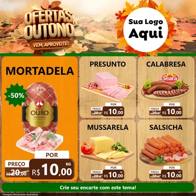 Modelo de Rede Social para Feed Facebook com o tema Ofertas de Outono - Vem, Aproveite! para Frios e Laticínios