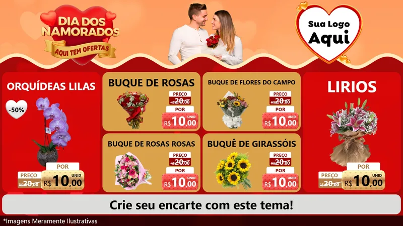Modelo de TV para TV Horizontal com o tema Dia dos Namorados - Aqui Tem Ofertas para Floricultura e jardim