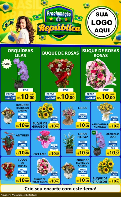 Modelo de Encarte para Encarte Grande com o tema Proclamação da República para Floricultura e jardim