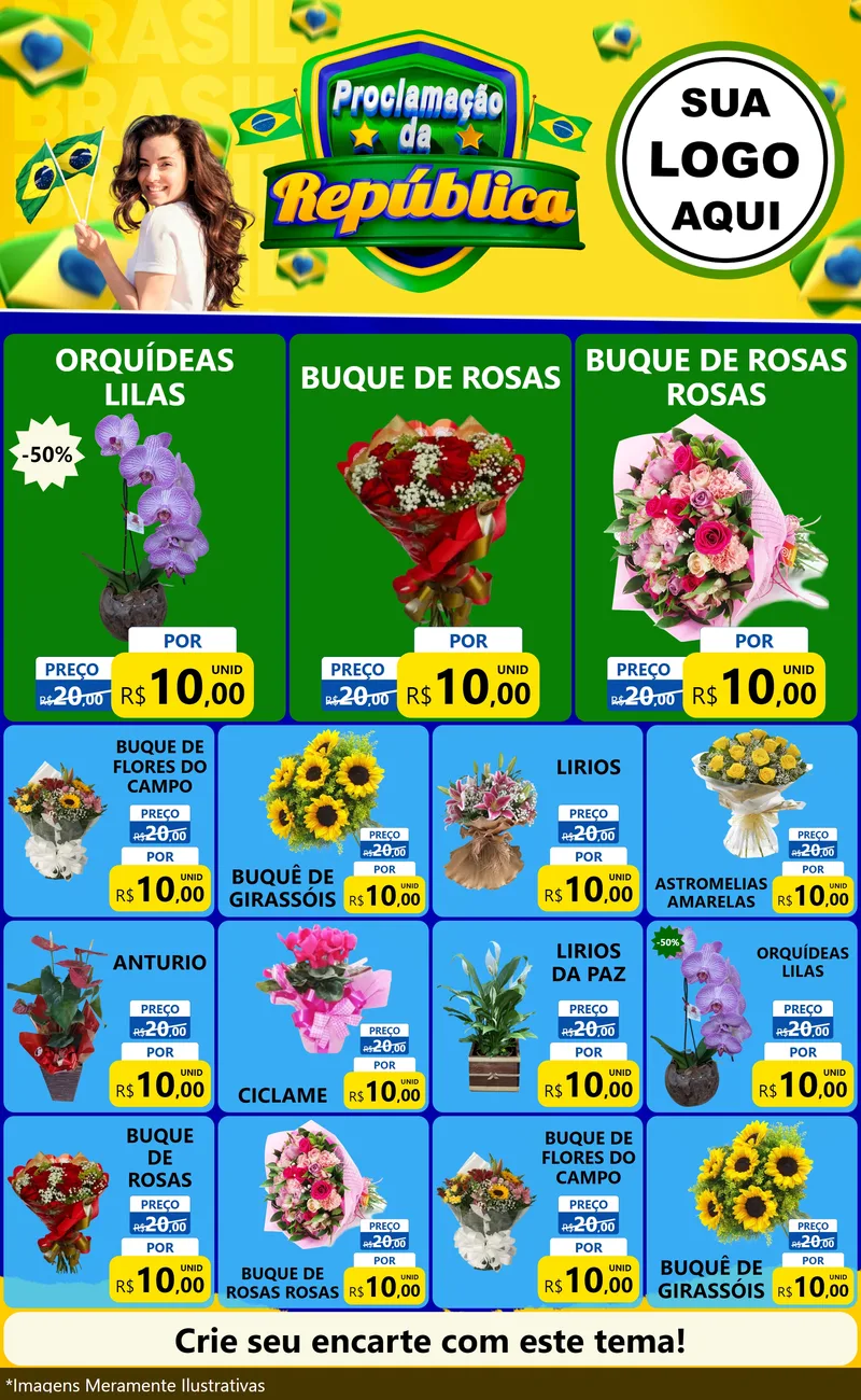 Modelo de Encarte para Encarte Grande com o tema Proclamação da República para Floricultura e jardim