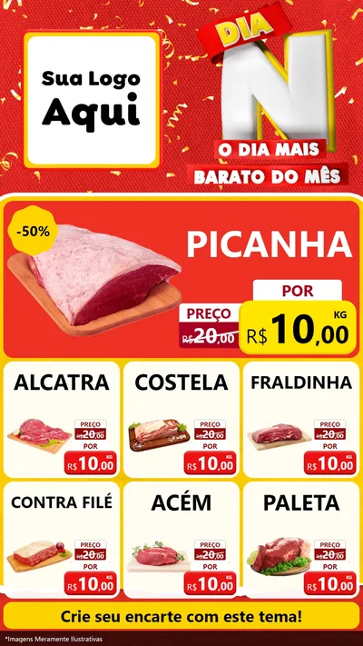 Modelo de Rede Social para Stories com o tema Dia N o Dia Mais Barato do Mês para Açougue
