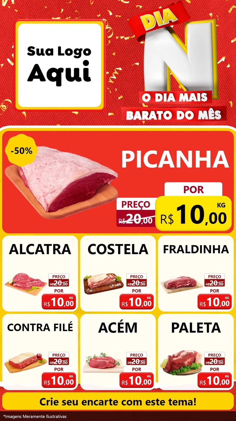 Modelo de Rede Social para Stories com o tema Dia N o Dia Mais Barato do Mês para Açougue