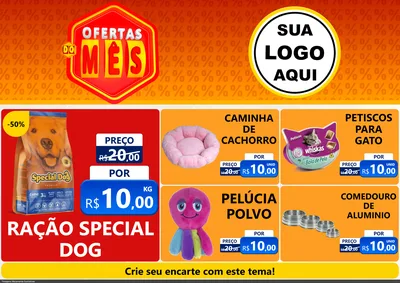 Modelo de Encarte para Encarte A4 Horizontal com o tema Ofertas do Mês para Pet Shop