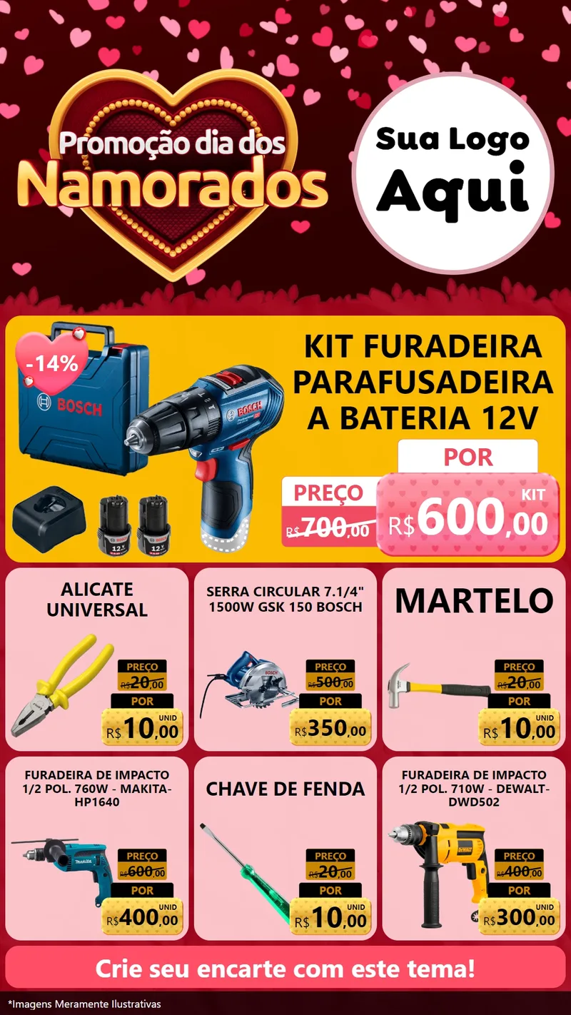 Modelo de Rede Social para Stories com o tema Promoção Dia Dos Namorados para Maquinas e Ferramentas