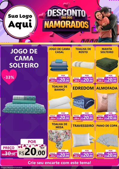 Modelo de Encarte para Encarte A4 Vertical com o tema Desconto Dia dos Namorados para Cama, Mesa e Banho