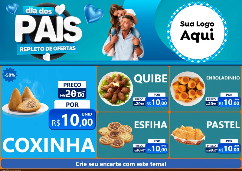 Modelo de Encarte para Encarte A4 Horizontal com o tema Dia Dos Pais Repleto de Ofertas para Salgadaria