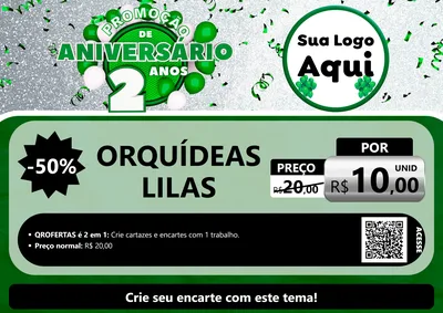 Modelo de Cartaz para Cartaz A4 Horizontal com o tema Promoção de Aniversário - 2 Anos para Floricultura e jardim