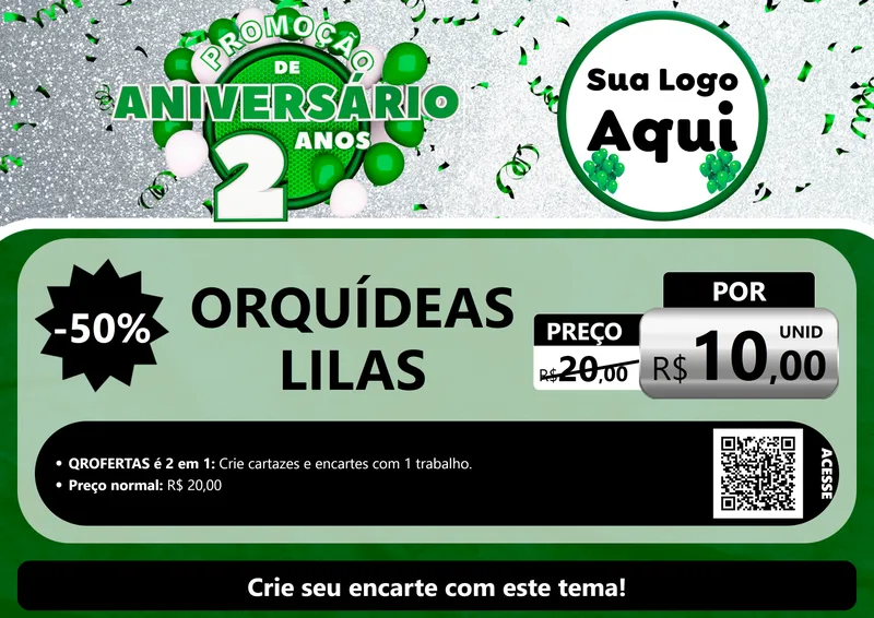 Modelo de Cartaz para Cartaz A4 Horizontal com o tema Promoção de Aniversário - 2 Anos para Floricultura e jardim