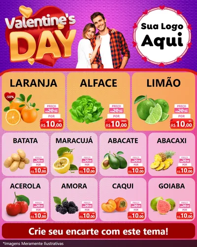 Modelo de Rede Social para Feed Instagram com o tema Valentine's Day para Hortifrúti
