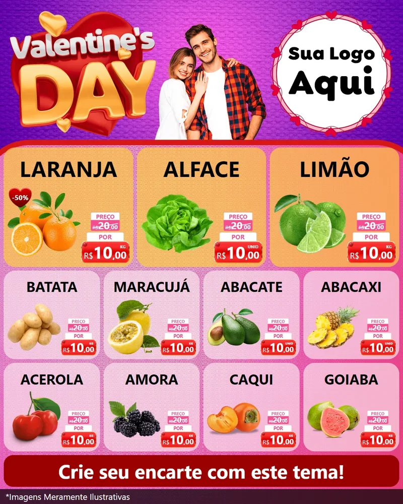Modelo de Rede Social para Feed Instagram com o tema Valentine's Day para Hortifrúti