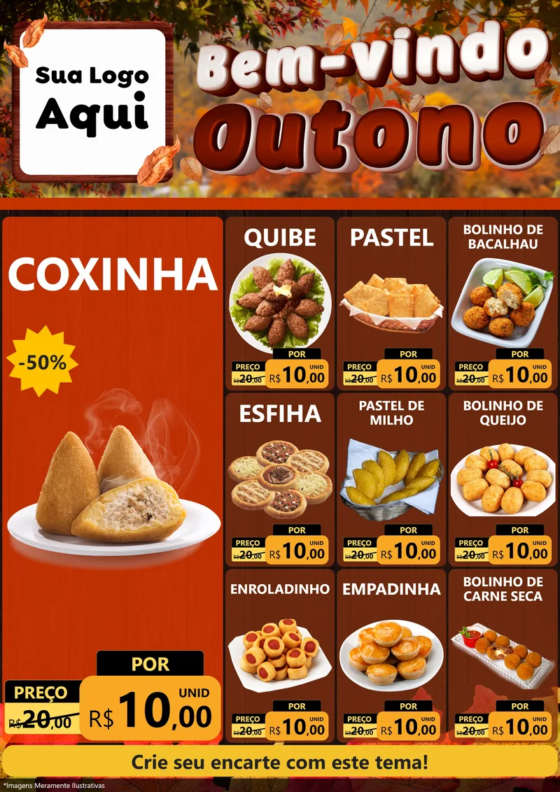 Modelo de Encarte para Encarte A4 Vertical com o tema Bem-vindo Outono para Salgadaria