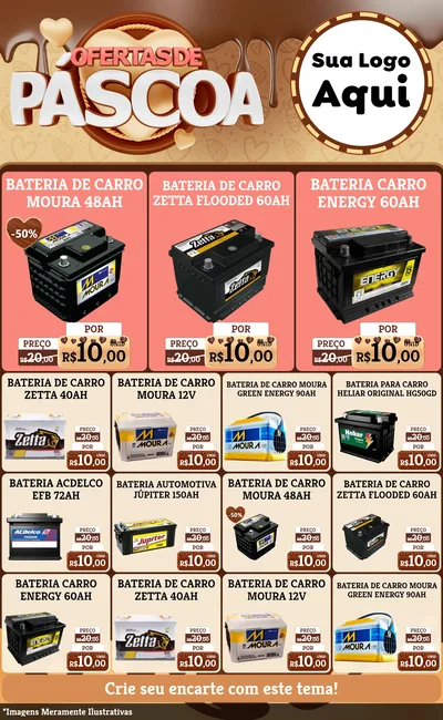 Modelo de Encarte para Encarte Grande com o tema Ofertas de Páscoa para Baterias Elétricas