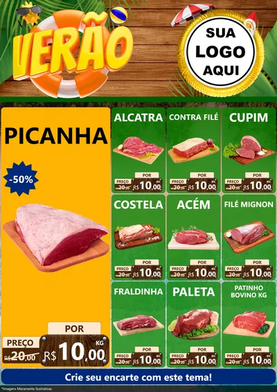 Modelo de Encarte para Encarte A4 Vertical com o tema Verão para Açougue
