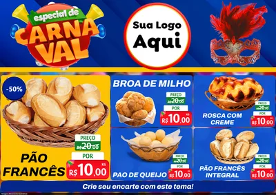 Modelo de Encarte para Encarte A4 Horizontal com o tema Especial de Carnaval para Padaria