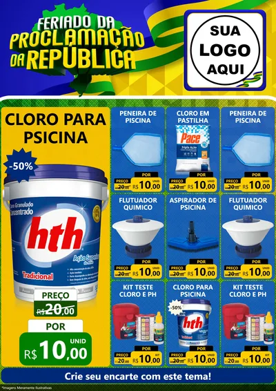 Modelo de Encarte para Encarte A4 Vertical com o tema Feriado da Proclamação da República para Produtos para Piscina