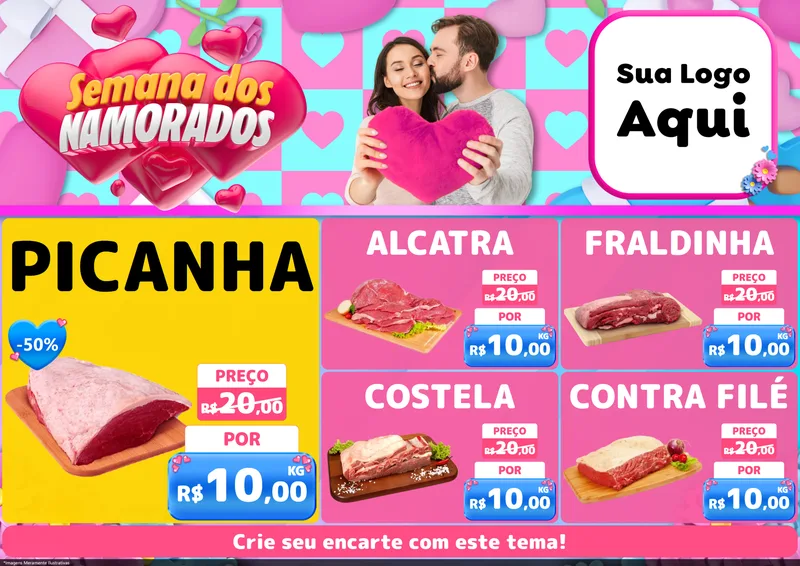 Modelo de Encarte para Encarte A4 Horizontal com o tema Semana dos Namorados para Açougue