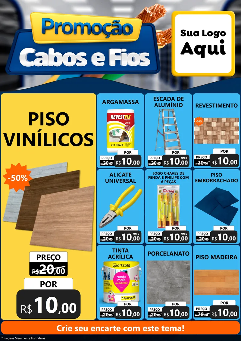 Modelo de Encarte para Encarte A4 Vertical com o tema Promoção Cabos e Fios - Construção / Elétrica para Material para Construção