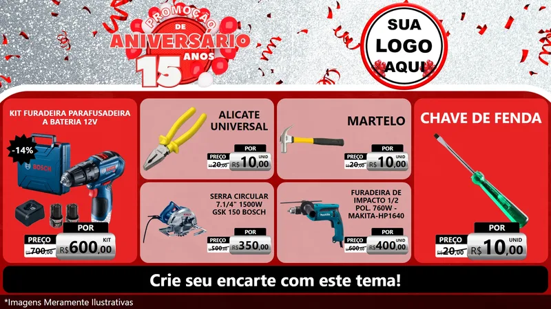 Modelo de TV para TV Horizontal com o tema Promoção de Aniversário - 15 Anos para Maquinas e Ferramentas