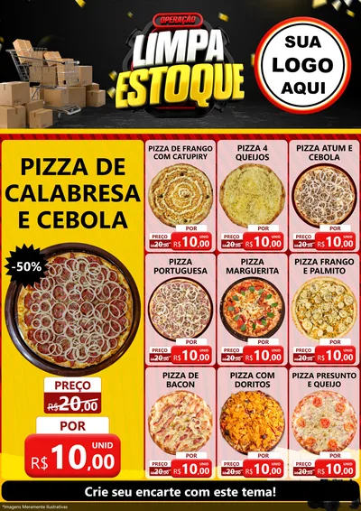 Modelo de Encarte para Encarte A4 Vertical com o tema Operação Limpa Estoque para Pizzaria