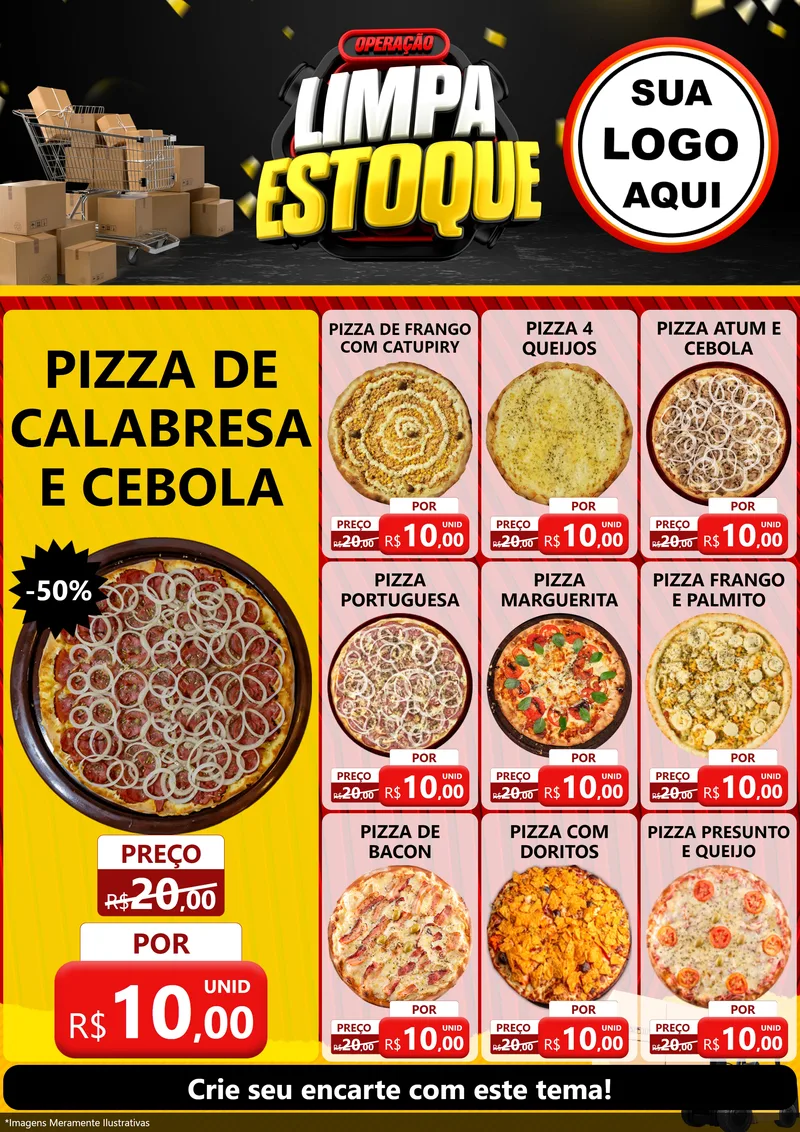 Modelo de Encarte para Encarte A4 Vertical com o tema Operação Limpa Estoque para Pizzaria