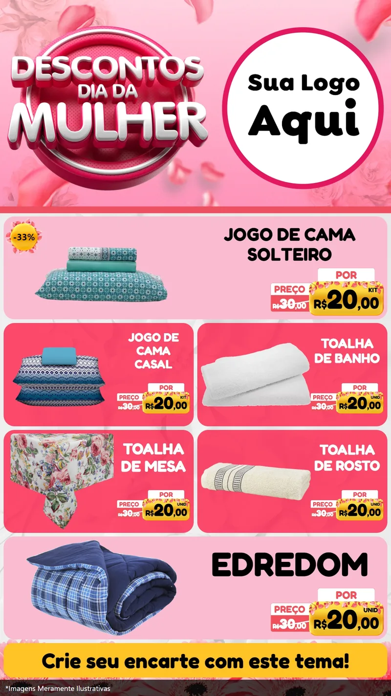 Modelo de TV para TV Vertical com o tema Descontos Dia da Mulher para Cama, Mesa e Banho