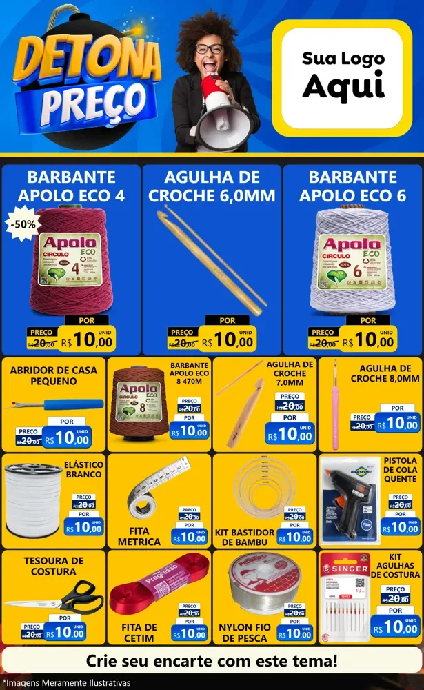 Modelo de Encarte para Encarte Grande com o tema Detona Preços para Armarinho e Aviamentos