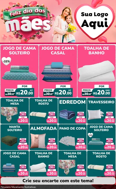 Modelo de Encarte para Encarte Grande com o tema Feliz Dia das Mães para Cama, Mesa e Banho