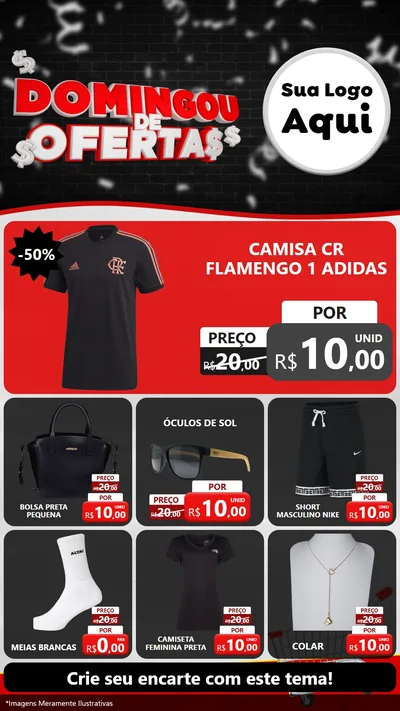 Modelo de Rede Social para Stories com o tema Domingou de Ofertas para Roupas e acessórios