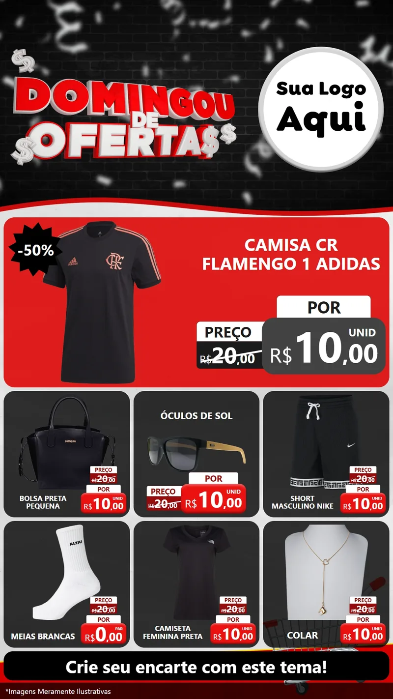 Modelo de Rede Social para Stories com o tema Domingou de Ofertas para Roupas e acessórios