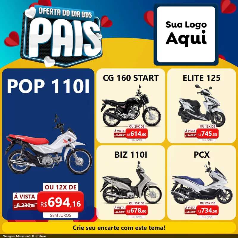 Modelo de Rede Social para Feed Facebook com o tema Oferta Do Dia Dos Pais para Concessionaria de Motos
