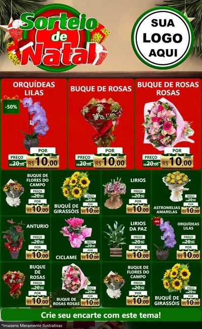 Modelo de Encarte para Encarte Grande com o tema Sorteio de Natal para Floricultura e jardim
