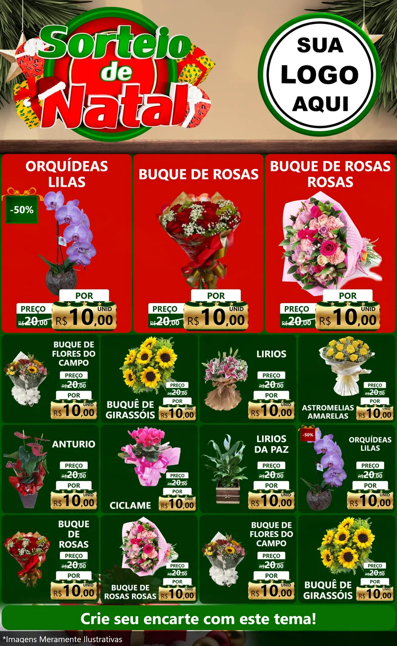 Modelo de Encarte para Encarte Grande com o tema Sorteio de Natal para Floricultura e jardim