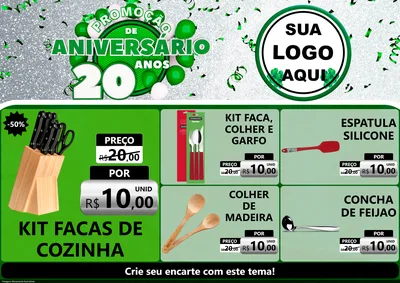 Modelo de Encarte para Encarte A4 Horizontal com o tema Promoção de Aniversário - 20 Anos para Utilidades Domésticas