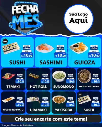 Modelo de Rede Social para Feed Instagram com o tema Fecha Mês para Comida japonesa