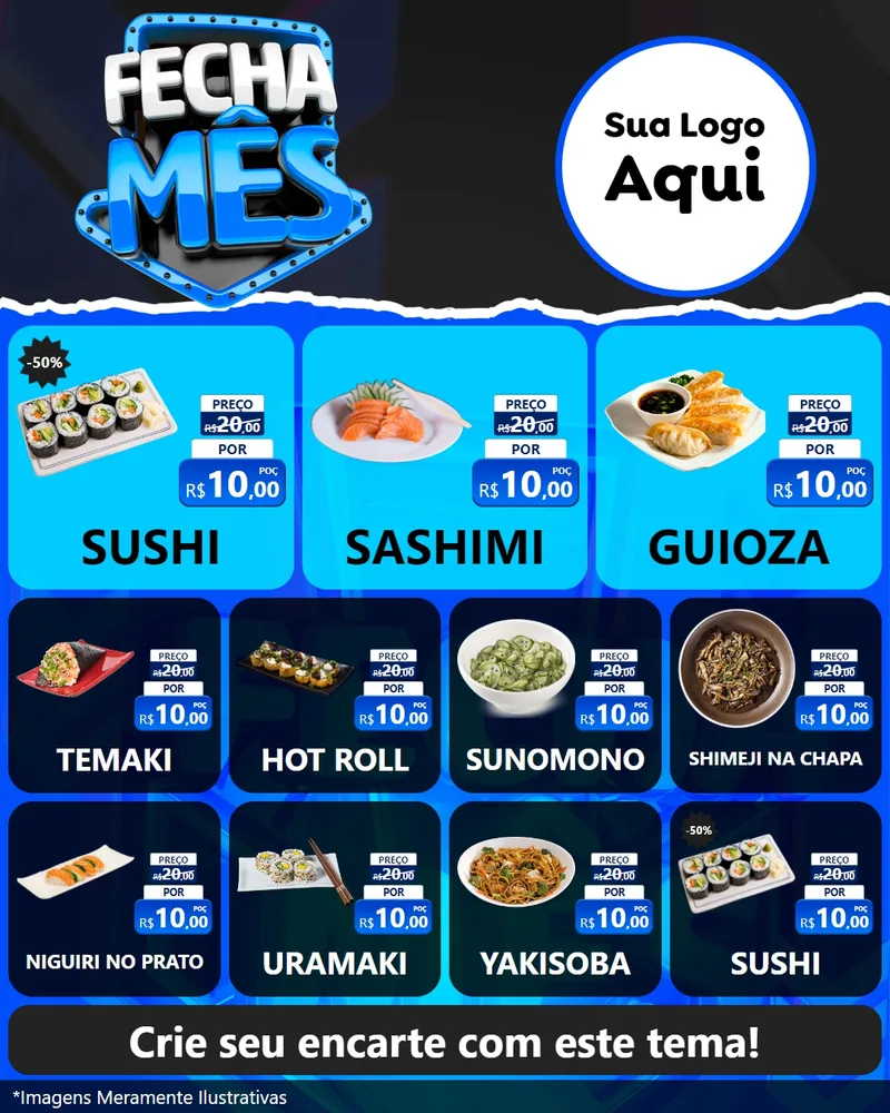 Modelo de Rede Social para Feed Instagram com o tema Fecha Mês para Comida japonesa