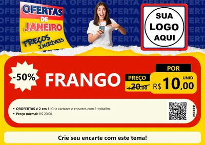 Modelo de Cartaz para Cartaz A4 Horizontal com o tema Ofertas de Janeiro - Preços Incríveis para Assados