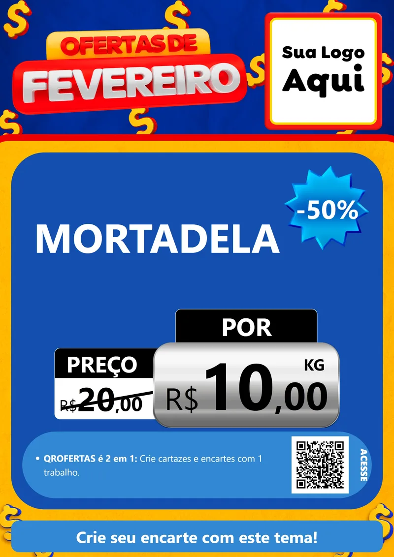 Modelo de Cartaz para Cartaz A4 Vertical com o tema Ofertas de Fevereiro para Frios e Laticínios