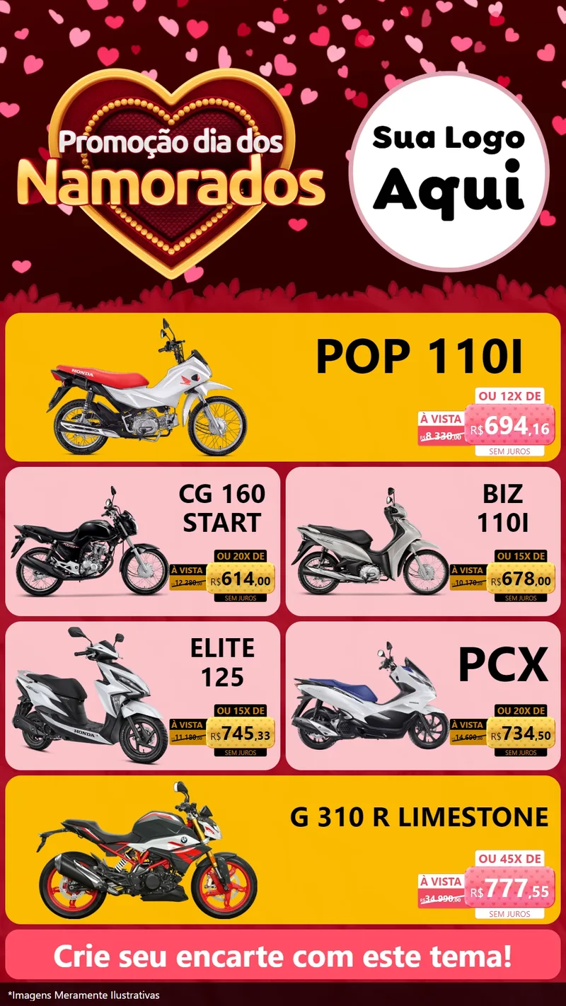 Modelo de TV para TV Vertical com o tema Promoção Dia Dos Namorados para Concessionaria de Motos