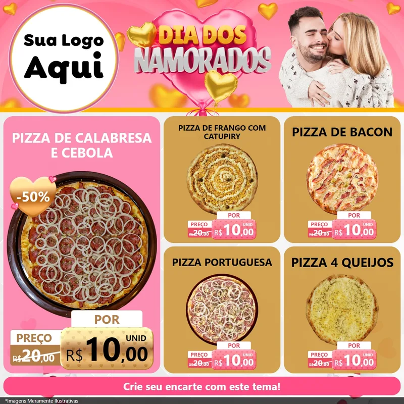 Modelo de Rede Social para Feed Facebook com o tema Dia dos Namorados para Pizzaria