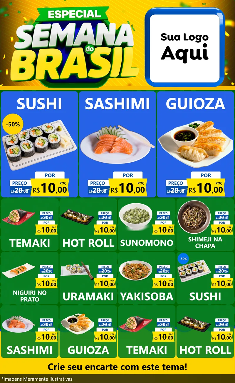 Modelo de Encarte para Encarte Grande com o tema Especial Semana do Brasil para Comida japonesa