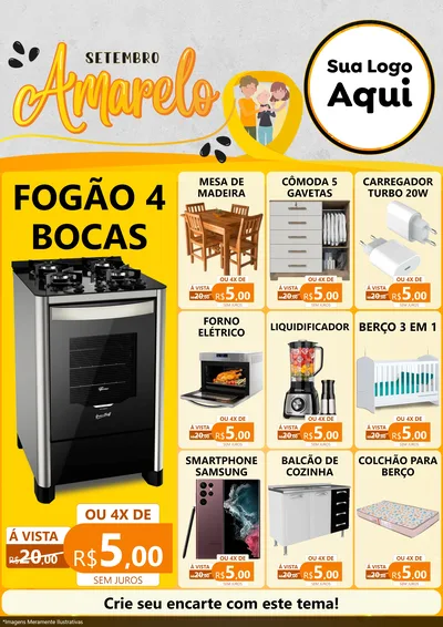 Modelo de Encarte para Encarte A4 Vertical com o tema Setembro Amarelo para Móveis e Eletro