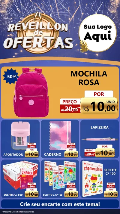 Modelo de Rede Social para Stories com o tema Réveillon de Ofertas para Papelaria