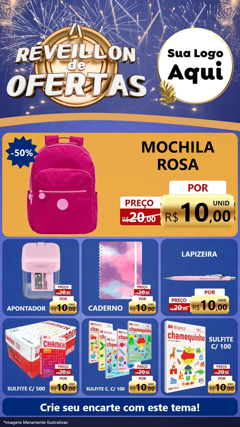 Modelo de Rede Social para Stories com o tema Réveillon de Ofertas para Papelaria