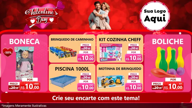 Modelo de TV para TV Horizontal com o tema Valentine's Day para Brinquedos
