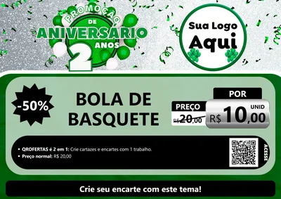 Modelo de Cartaz para Cartaz A4 Horizontal com o tema Promoção de Aniversário - 2 Anos para Artigos Esportivos
