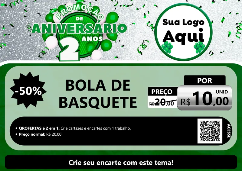 Modelo de Cartaz para Cartaz A4 Horizontal com o tema Promoção de Aniversário - 2 Anos para Artigos Esportivos