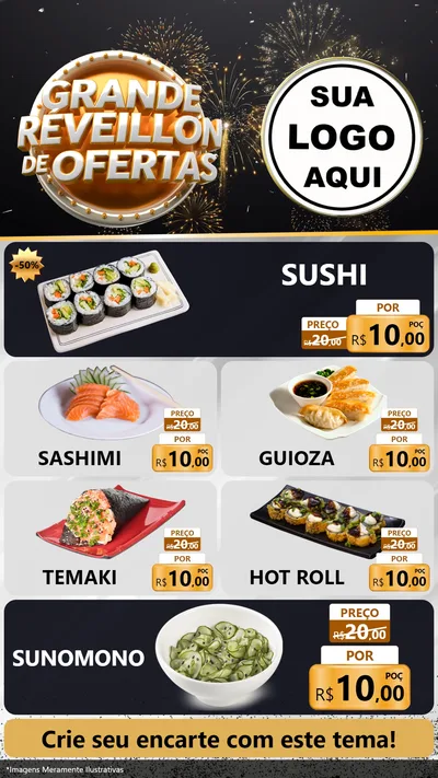Modelo de TV para TV Vertical com o tema Grande Réveillon de Ofertas para Comida japonesa