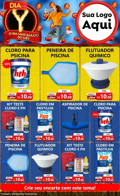Modelo de Encarte para Encarte Grande com o tema Dia Y - O Dia Mais Barato Do Mês para Produtos para Piscina